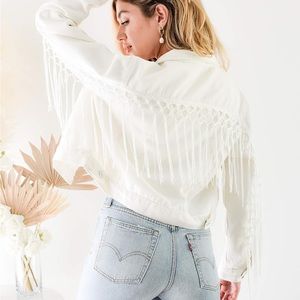 White denim fringe jacket
